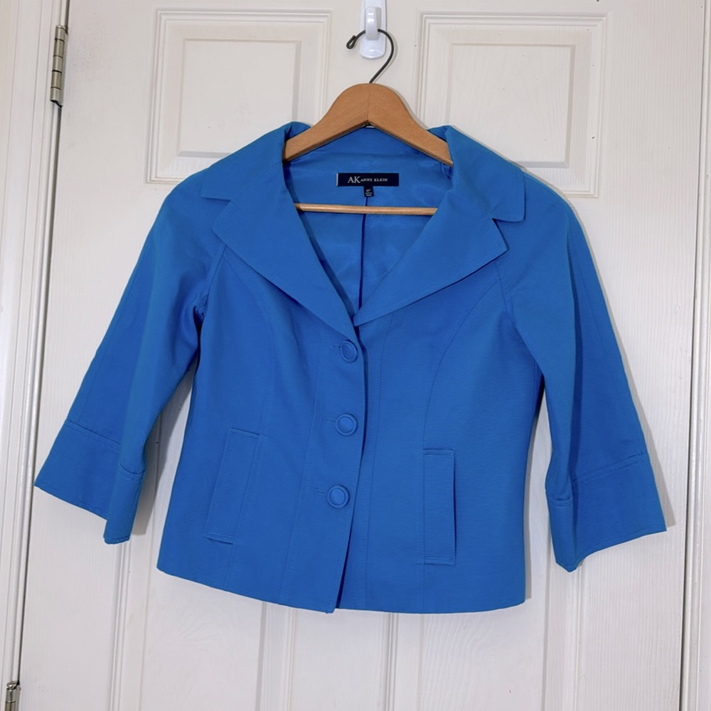 Anne Klein 100% Cotton Blue Blazer Size 6p